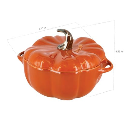 STAUB Ceramic 0.75-qt Petite Pumpkin, Oven & Stove Safe up to 572°F, Pumpkin Dish, Baking Candy Burnt Orange