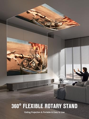 【2200ANSI & Officially-Licensed APP】Smart 4K Projector with WiFi and Bluetooth, VISSPL 3D Dolby Audio and Auto Focus Portable Outdoor Projector, Movie Home Theater Proyector with 360° Adjustable Stand