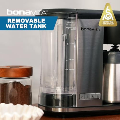 Bonavita Enthusiast 8 Cup Drip Coffee Brewer, Pour Over, SCA Certified Coffee Machine with Thermal Carafe, Stainless Steel Panel, Removable Reservoir
