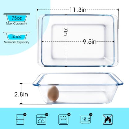 NUTRIUPS 2.4QT Rectangular Deep Glass Baking Dish, Glass Baking Pan for Oven, Clear Bakeware Deep Casserole Dish(2.4QT)