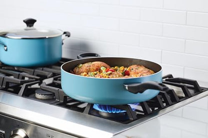 Farberware Dishwasher Safe Nonstick Jumbo Cooker/Saute Pan with Helper Handle -Aluminum, 6 Quart, Blue