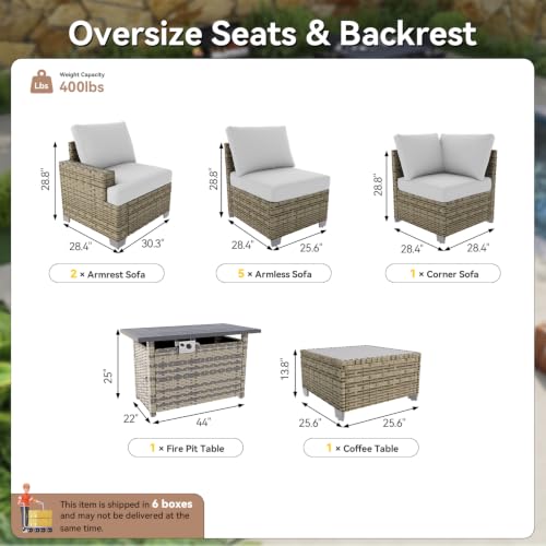 LazySunsets Luxury 10 Piece Patio Furniture Set with Fire Pit Table, Grey