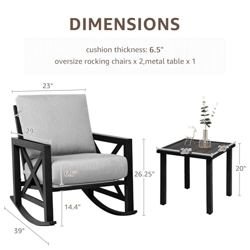NATURAL EXPRESSIONS 3 Piece Patio Rocking Bistro Set, 6.5'' Thick Cushions