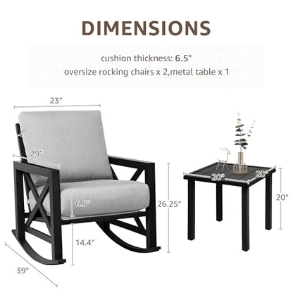 NATURAL EXPRESSIONS 3 Piece Patio Rocking Bistro Set, 6.5'' Thick Cushions