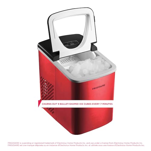 Frigidaire 26 Lbs per Day Portable Compact Maker, Ice Making Machine, Red Stainless, Medium