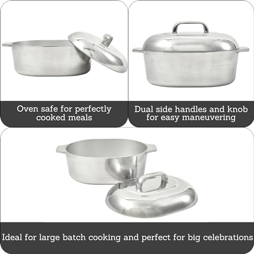 IMUSA 13in Cajun Cast Aluminum Oval Roaster with Lid, Durable Baking and Roasting Pan for Chicken, Meats, and Traditional Cooking