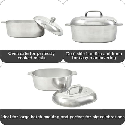 IMUSA 13in Cajun Cast Aluminum Oval Roaster with Lid, Durable Baking and Roasting Pan for Chicken, Meats, and Traditional Cooking