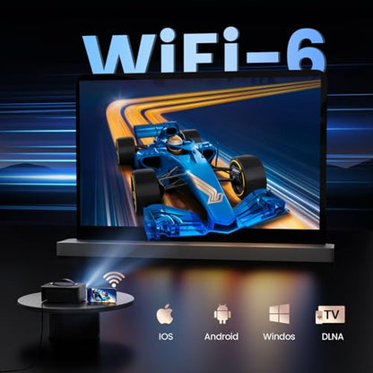 [Official Licensed APPs] Outdoor-Projector-4K with Wifi6 and Bluetooth, Smart TV OS & DoIby Audio, Portable Projector with YouTube/PrimeVideo, ONOAYO 1080P Proyector with 300'' Display