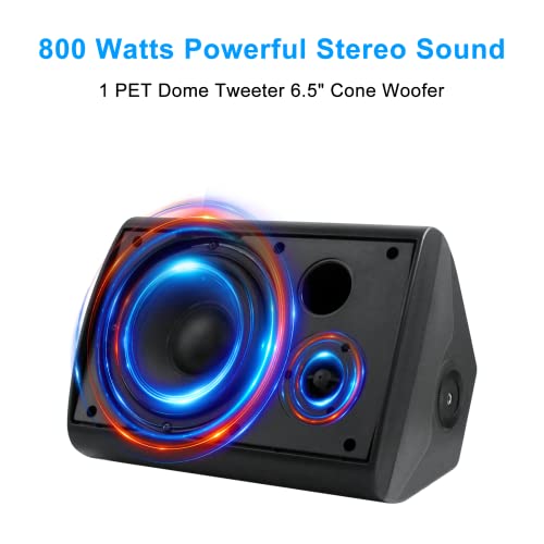 Herdio 6.5 Inches Outdoor Speakers Wired Waterproof Passive,Wall Mount Speakers with 800 Watts Powerful Bass for Home Patio Garden Covered Deck,All-Weather Durability,Black(2 Pairs)