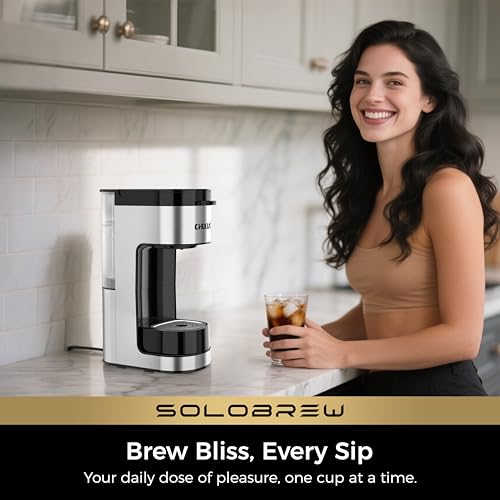 CHULUX SoloBrew Single Serve Coffee Maker, for K Cup and Ground, 3 Brew Sizes with Strong Button & Over Ice Feature, 14oz Removable Reservoir, for Home, Travel, RV, Office and Dorm