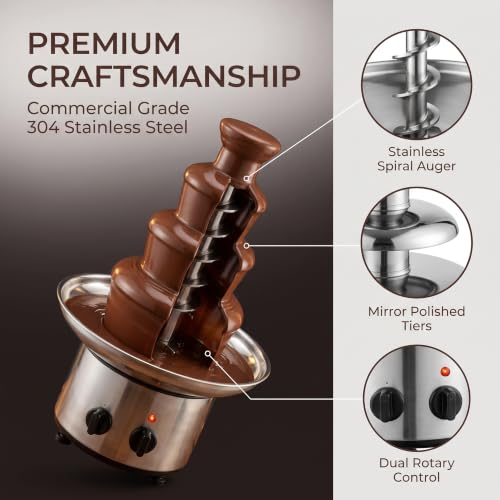 4 Tier Chocolate Fountain for Party, Stainless Steel Electric Chocolate Fondue Fountain Machine for Party