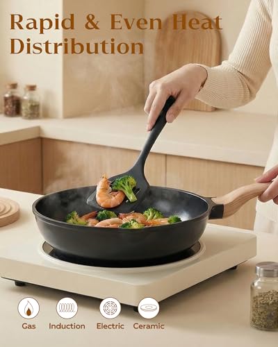 FDN 16Pcs Titanium Pots and Pans Set,Toxic-Free Cookware Set, Dishwasher & Oven Safe, Induction Compatible with Bakelite Wood Grain Handle, Compact and Durable
