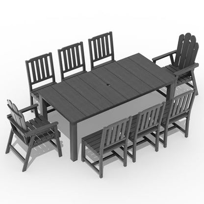 Tioline 9-Piece Patio Dining Set, Outdoor Dining Set for 8, HDPE All-Weather Outdoor Furniture with 75.20” Umbrella Hole Table, 2 Armchairs & 6 Armless Chairs, Gray