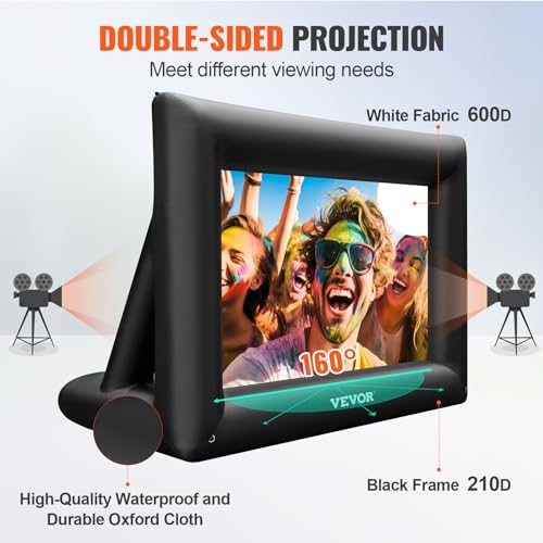 VEVOR Inflatable Projector Screen for Outdoor Use with 350W Air Blower, Oxford Fabric Material, Supports Front/Rear Projection,Black