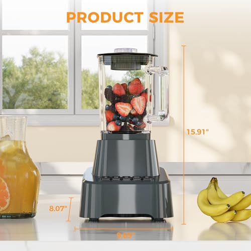 NEWBULIG 6.8 Cup Professional Blender for Smoothies, Full-Size Kitchen Blender with 850 Peak Watts & 54oz Large Glass Pitcher, 4 Speeds with Pulse for Ice Crushing Frozen Fruits, Dishwasher Safe