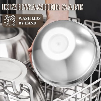 Boskermeal Mixing Bowls with Lids Set - 7PCS Nesting Mixing Bowls, Lids, Stainless Steel Mixing Bowls for Mixing, Baking & Meal Prep, Dishwasher Safe, Size 0.7/1.1/1.5/2.1/3.5/4/4.5 QT, Khaki