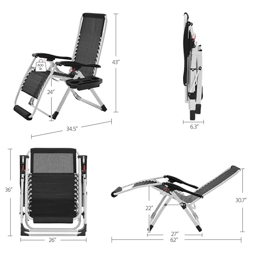 Yaheetech Zero Gravity Chair, Folding Reclining Lounge Recliner with Removable Pad & Headrest & Side Cup Holder Tray for Indoor and Outdoor Gray/1