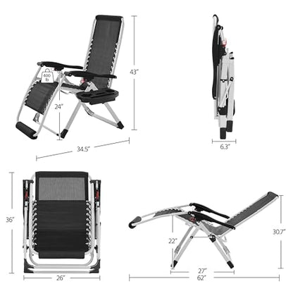 Yaheetech Zero Gravity Chair, Folding Reclining Lounge Recliner with Removable Pad & Headrest & Side Cup Holder Tray for Indoor and Outdoor Gray/1