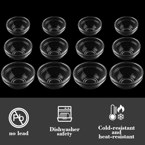 CAOXIAOXUYAO 12-Piece Mini Glass Prep Bowls Set - 4x 1.5 oz, 4x 2.5 oz, 4x 4.5 oz Small Nesting Mixing Bowls for Kitchen, Food Prep, Spices, Sauces & Snacks