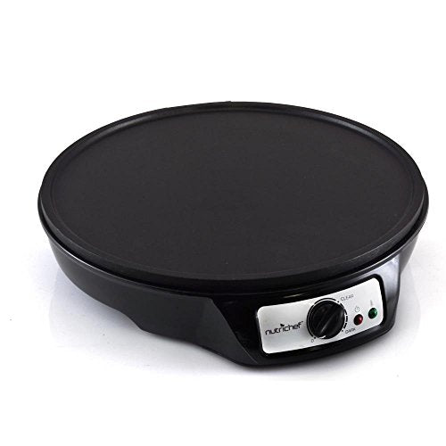 Nutrichef Electric Crepe Maker Pan & Griddle - 12 Inch Nonstick Cooktop, LED Indicators & Adjustable Temperature Control, Includes Spatula, Batter Spreader, Cooks Crepes, Roti & Pancakes