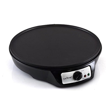 Nutrichef Electric Crepe Maker Pan & Griddle - 12 Inch Nonstick Cooktop, LED Indicators & Adjustable Temperature Control, Includes Spatula, Batter Spreader, Cooks Crepes, Roti & Pancakes