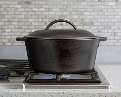 Lodge Cast Iron Dutch Oven 5 Quart - Loop Handle Cooking Vessel - Even Heat Retention - Oven-Safe, Versatile Pot
