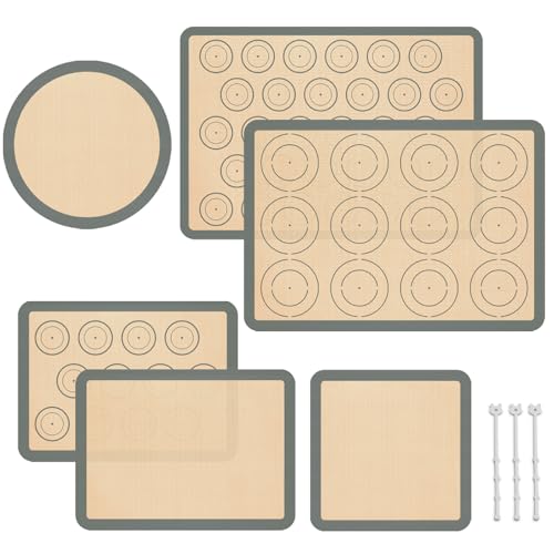 Silicone Baking Mat Set of 6, Silicone Mats for Baking, Baking Sheets Non Stick for Macaron, Cookie, Pizza, Bread and Pastry, Baking Supplies for Oven, Food Grade Reusable