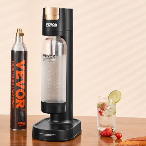 VEVOR Sparkling Water Maker, Soda Maker Machine for Home Carbonating, Seltzer Water Starter Kit with BPA-free 1L PET Bottle, CO2 Cylinder, Compatible with Mainstream Screw-in 60L CO2 Cylinder, black