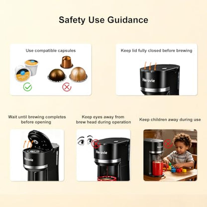 Horavie Small Single Serve Coffee Maker for K Cup and Grounds, Fast Brew One Cup Coffee Machine with One Button, 6 to 12 oz. Brew Sizes, Perfect for Home and Travel, Black