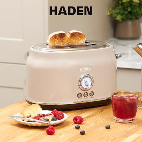 Haden Dorset 2 Slice Wide Slot Stainless Steel Toaster, Putty & Chrome