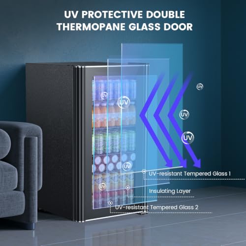 Electactic 26 Bottle Wine Cooler 130 Can Beverage Refrigerator, Small Freestanding Cabinet Wine Cellar with 40℉-61℉ Temperature Control Glass Door, Black