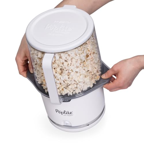 Presto 04812 PopLite Our Munch Hot Air Popcorn Popper - Family Sized, Built-In Serving Bowl, Compact Design, 15 Cups, White