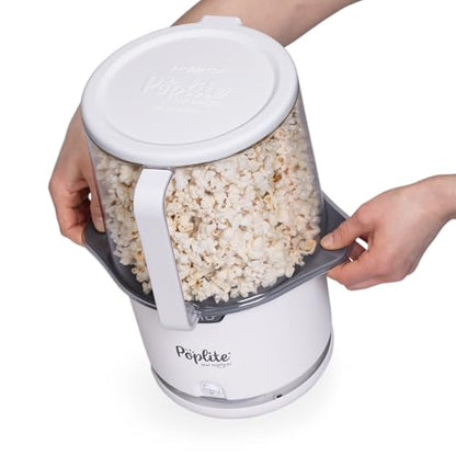 Presto 04812 PopLite Our Munch Hot Air Popcorn Popper - Family Sized, Built-In Serving Bowl, Compact Design, 15 Cups, White