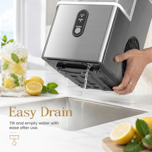 Kismile Nugget Ice Makers Countertop,35Lbs/24H,Portable Sonic Ice Machine with Self-Cleaning,One-Click Operation for Home/Office(Stainless Steels Silver)