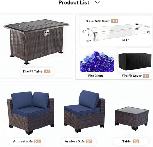 Kullavik 15 Piece Outdoor Wicker Patio Furniture Set with Fire Pit Table