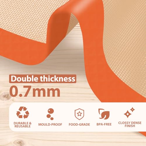 Silicone Baking Mat, Baking Sheets Non Stick, Silicone Mats for Baking, 3 Pcs Baking Supplies for Cookies, Bread & Pastry, Heat-Resistant & Reusable, Orange