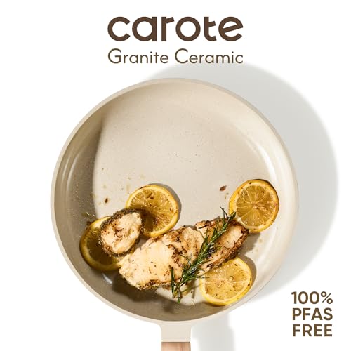CAROTE 10" Frying Pan Set, Ceramic Frying Pan, Non-Toxic PTFE & PFOA Free Fry Pan & Omelet Pan, Compatible with Induction, Gas Cooktops
