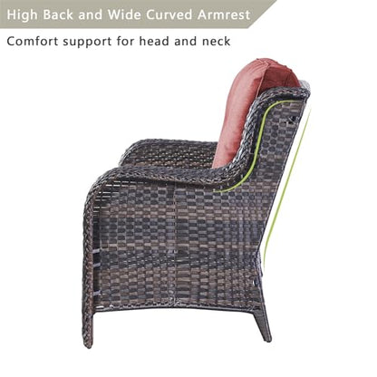 Rilyson Outdoor Patio Wicker Sofa 900Lbs Weight Capacity, Large 3 Seater Wicker Patio Couch with 4in Seat Cushions and Deep Seating, All Weather for Backyard, Garden, Poolside (Brown/Red)