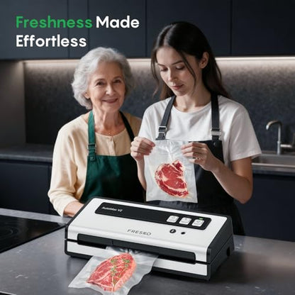 FRESKO Vacuum Sealer Machine with Automatic Bag Detection, 0.2-inch Widened Heating Strip, Compact Food Sealer, Easy to Use, Starter Kit