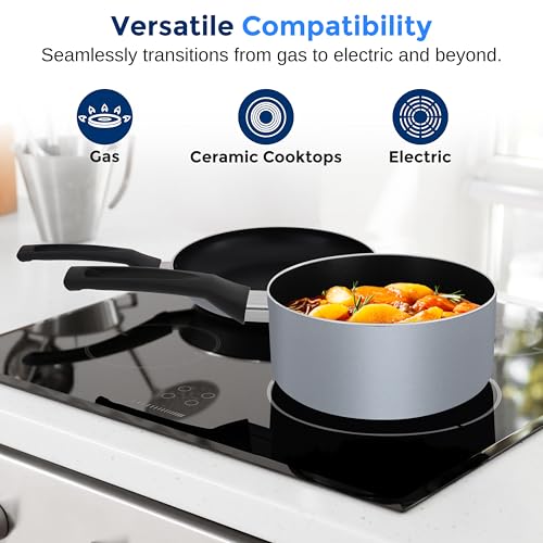 SereneLife Kitchenware Pots & Pans, Basic Kitchen Cookware Set, Black Non-Stick Coating Inside, Heat Resistant Lacquer (20-Piece Set), One Size, Gray