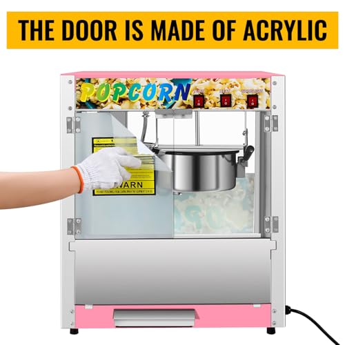Commercial Popcorn Machine, 8 Oz Kettle, 850 W Countertop Popcorn Maker for 48 Cups per Batch, Popcorn Popper with 3-Switch Control Steel Frame Tempered Acrylic Doors