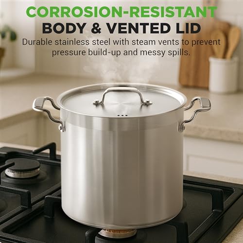 NutriChef Stainless Steel Stock Pot with Lid, 24 Quart Large Stock Pot with Lid for Soup & Stews, Heavy Duty Stainless Steel Cookware, Induction Base, Ergonomic Handles, Polished 18/8
