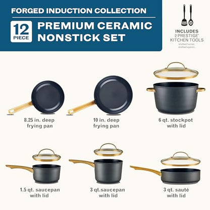 Farberware Forged Induction Ceramic Nonstick Cookware Set, 12-Piece, Black Pots & Pans