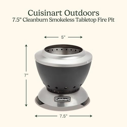Cuisinart Cleanburn Smokeless Tabletop Fire Pit, 7.5” Lightweight Portable Smokeless Fire Pit with Removable Base for Ash & Carry Bag, Small Outdoor Heater for Patio, Camping & RV, Portable Heater