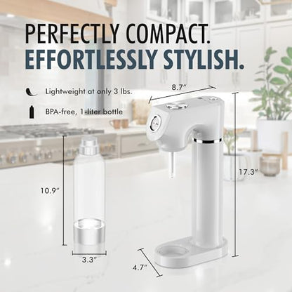 Culinary Chef Sparkling Soda Maker – Soda Machine for Carbonated Water – BPA-Free Reusable Water Bottle included – Planet-Caring Carbonated Water Maker for Home – Fits Standard CO2 Cylinders, White