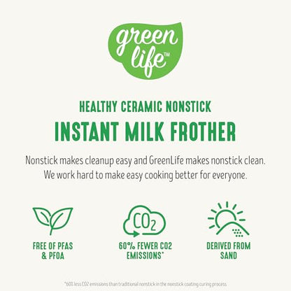 GreenLife Ceramic Electric Milk Frother, 10oz, 4-in-1, Auto Hot and Cold Foam, Dense and Light Foam, PFAS Free, Cordless Milk Warmer and Steamer for Latte, Coffee, White