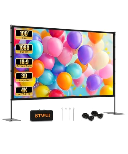STWUI Projector Screen with Stand - 100 Inch Outdoor Projector Screen Portable Projector Screens 16:9 4K HD Outdoor Movie Screen with Carry Bag Can Enioy Home Theater Projection Screen