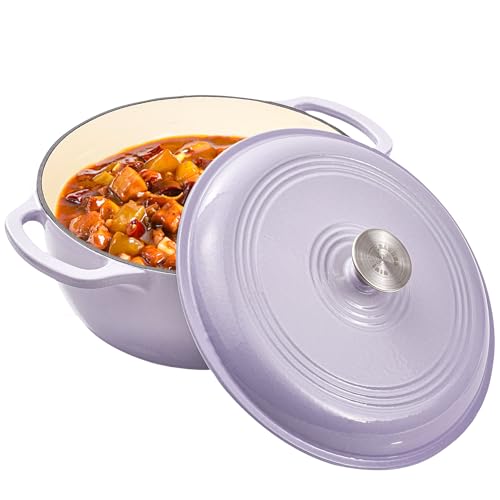 Vivicreate 6 Quart Enameled Cast Iron Dutch Oven Pot with Lid Heavy Duty Dutch Oven for Bread Baking Braising Stews Roasting Oven Safe up to 500°F Dual Handles Purple (Purple)