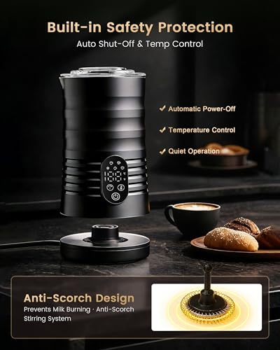 Milk Coffee Frother and Steamer,Temperature Display, 350lm, Burn-Free Base, Easy To Clean, 96% High Foam Rate,Ultra-Quiet Operation,Electric Cold Foam Maker Machine,Hot Chocolate Frother - Black