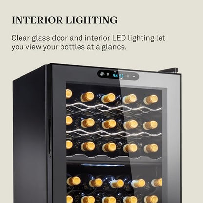 Wine Enthusiast 32-Bottle Dual Zone MAX Compressor Wine Cooler – Freestanding Mini Fridge with Digital Touchscreen, LED Display, Split Storage for Red & White Wines, Matte Black Refrigerator Home Bar